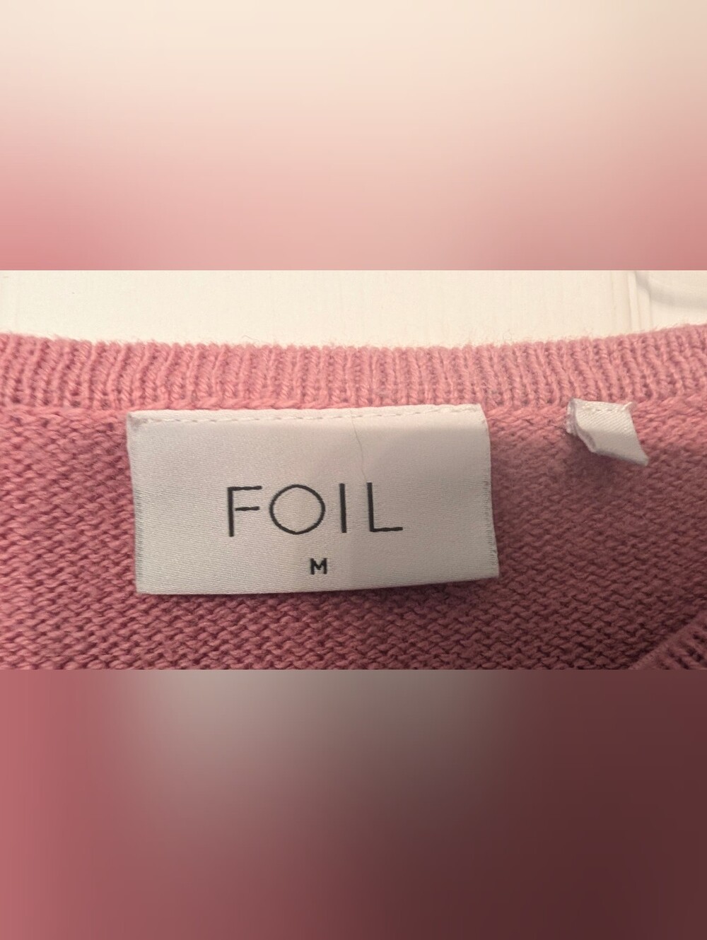FOIL Pink Merino Wool Cotton Cable Fisherman Knit Sweater M Cross Applique Boho - Picture 6 of 8